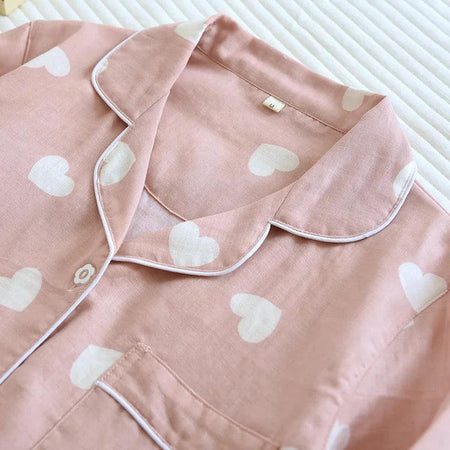 Rebecca Cute Cotton Nightsuits - close-up of collar, pink - Miss Mosa By Akanksha