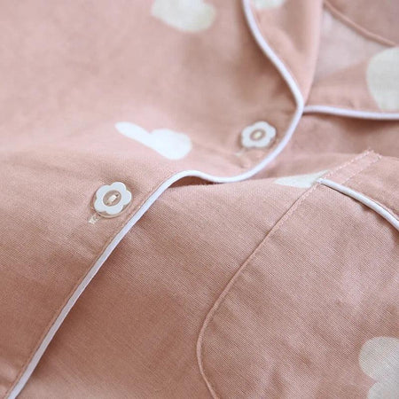 Rebecca Cute Cotton Nightsuits - close-up of button, pink - Miss Mosa By Akanksha