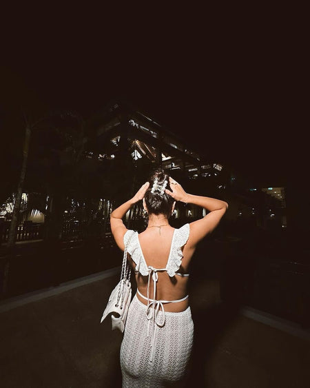 Redra Beach Maxi Dress in Beige - back shot on model, white - Miss Mosa By Akanksha