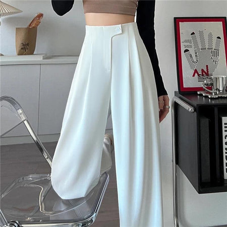 Redra Buttoned High Waist Pants - front shot on model, white - Miss Mosa By Akanksha