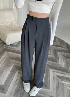 Redra Buttoned High Waist Pants - front shot on model, grey - Miss Mosa By Akanksha