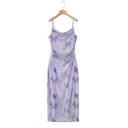 Regal Statement Dress in Lavender - full-length flat lay on hanger - Miss Mosa By Akanksha