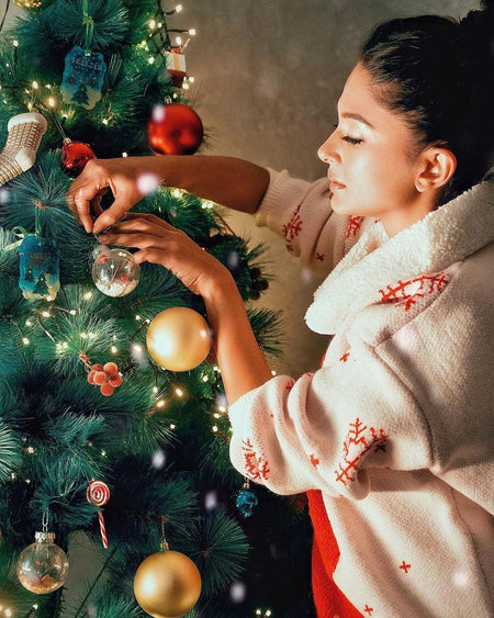 Reindeer Woolen Coord Set - lifestyle shot on model, cream - Miss Mosa By Akanksha