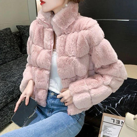 Relena Faux Fur Jackets - front shot on model, pink - Miss Mosa By Akanksha