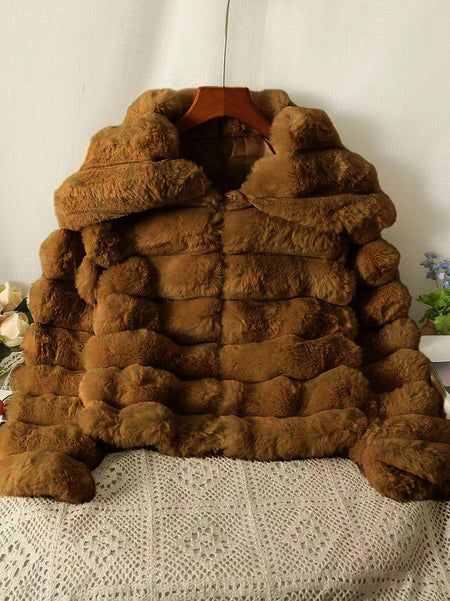 Relena Faux Fur Jackets - front shot on hanger, brown - Miss Mosa By Akanksha
