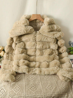 Relena Faux Fur Jackets - front shot on hanger, beige - Miss Mosa By Akanksha
