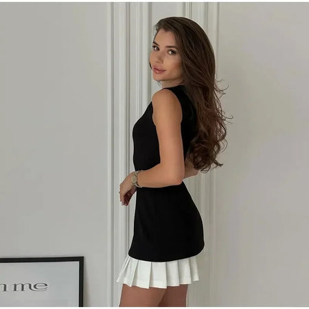 Remo Elegant O-neck Sleeveless Dress - side shot on model, black - Miss Mosa By Akanksha