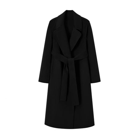 Remy Luxe Overcoat With Belt - flat-lay front shot, black - Miss Mosa By Akanksha