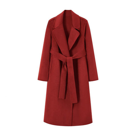 Remy Luxe Overcoat With Belt - flat-lay front shot, red - Miss Mosa By Akanksha