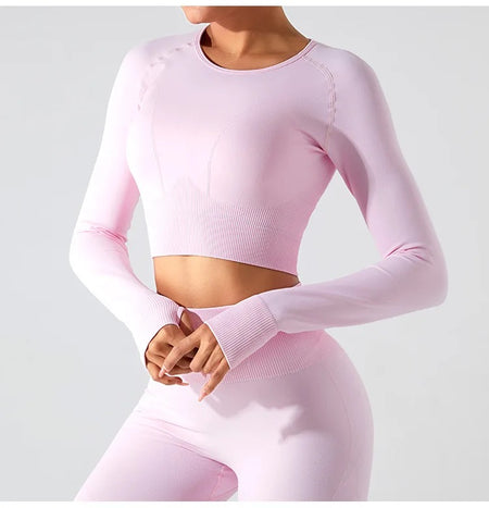 Remy Premium Activewear Set - close-up of top on model, pink - Miss Mosa By Akanksha
