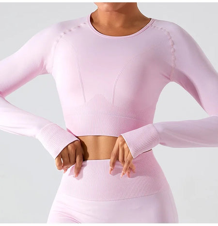 Remy Premium Activewear Set - close-up of top on model, pink - Miss Mosa By Akanksha