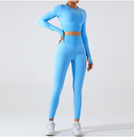 Remy Premium Activewear Set In Sky Blue - full-length front shot on model - Miss Mosa By Akanksha