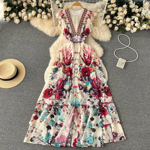 Rena Vintage Statement Maxi Dress In Off-White