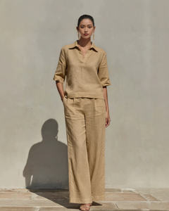 Renata Coord Pant Set - full-length front shot, beige - Miss Mosa By Akanksha