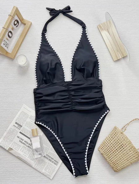 Rene One Piece Swimsuit - flat-lay shot of swimsuit, black - Miss Mosa By Akanksha