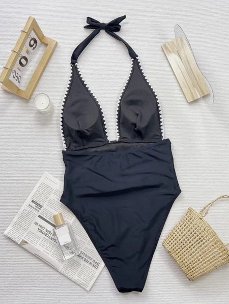 Rene One Piece Swimsuit - flat-lay shot of swimsuit, black - Miss Mosa By Akanksha