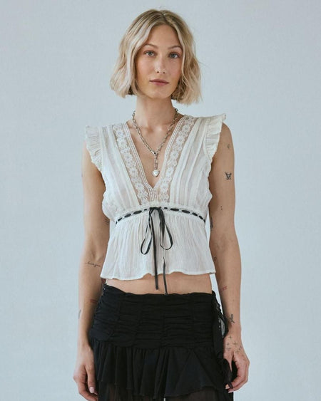 Reter Lace Crop Top - front shot, cream lace - Miss Mosa By Akanksha