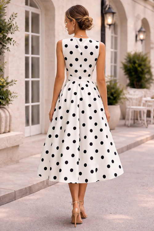 Retro Polka Wrap Midi Dress With Belt