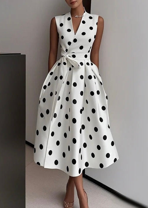 Retro Polka Wrap Midi Dress With Belt
