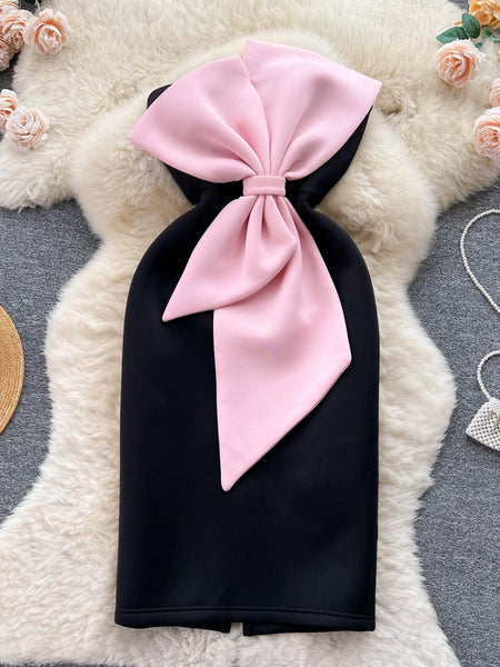 Revy Strapless Midi Dress - styled flat-lay shot, black - Miss Mosa By Akanksha
