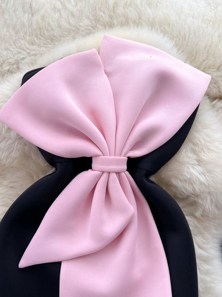 Revy Strapless Midi Dress - close-up of bow, pink - Miss Mosa By Akanksha