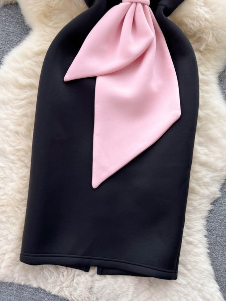 Revy Strapless Midi Dress - close-up of bow, black - Miss Mosa By Akanksha