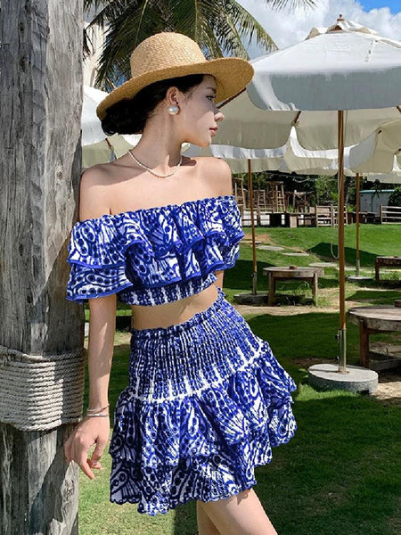 Rhodes Luxe Co-ord Set In Blue - side shot on model, blue - Miss Mosa By Akanksha