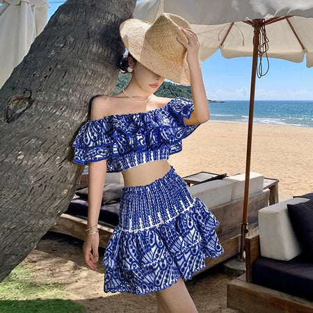 Rhodes Luxe Co-ord Set In Blue - front shot on model, blue - Miss Mosa By Akanksha