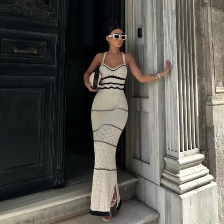 Rhodes Luxe Knit Dress - full-length shot on model, cream - Miss Mosa By Akanksha