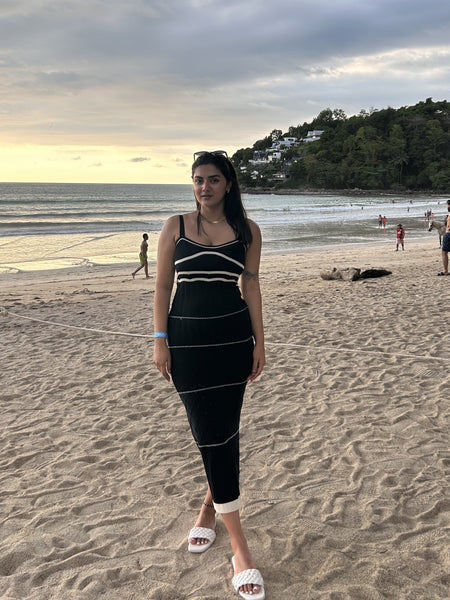 Rhodes Luxe Knit Dress In Black - full-length front shot on model - Miss Mosa By Akanksha