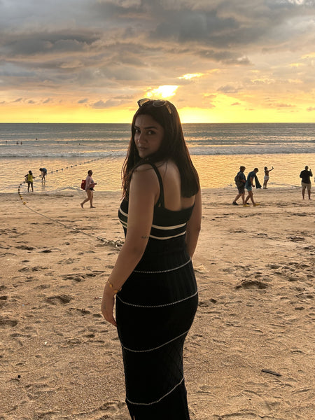 Rhodes Luxe Knit Dress In Black - back shot on model - Miss Mosa By Akanksha