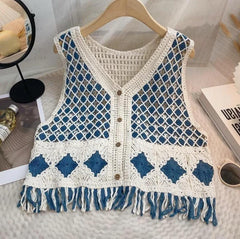 Ria Crochet Summer Top In Blue - flat-lay product shot of the crochet top on hanger - Miss Mosa By Akanksha