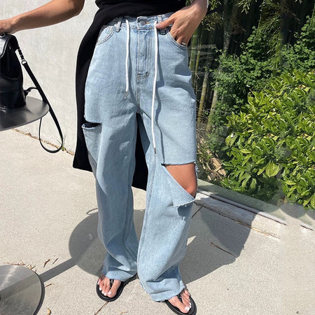 Riba Cropped Statement Denim Jeans - front shot on model, waist down, light blue - Miss Mosa By Akanksha