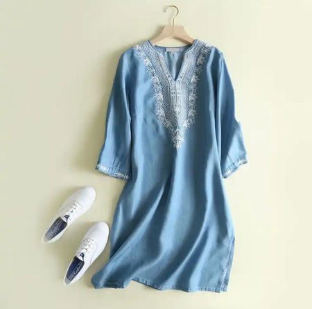 Riba Statement Summer Dress In Blue - front flat-lay product shot on hanger - Miss Mosa By Akanksha