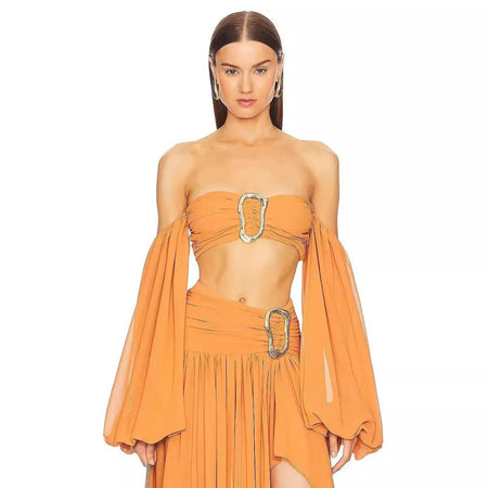Rica Summer Holiday Coord Set In Orange - front shot on model on plain background - Miss Mosa By Akanksha