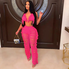 Rihanna Top and Pants Resortwear Set - full-length shot on model, pink - Miss Mosa By Akanksha