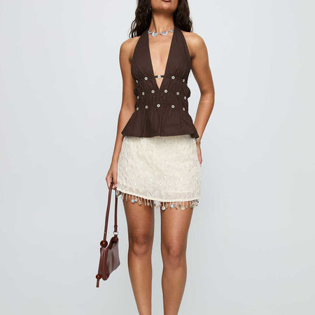 Riley Summer Top - three-quarter shot, brown - Miss Mosa By Akanksha
