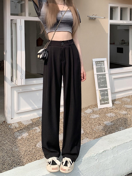 Riley Wide Leg High Waist Pants In Black - full-length front shot on model outdoors - Miss Mosa By Akanksha