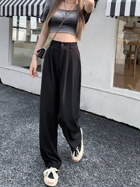 Riley Wide Leg High Waist Pants In Black - full-length front shot on model outdoors - Miss Mosa By Akanksha