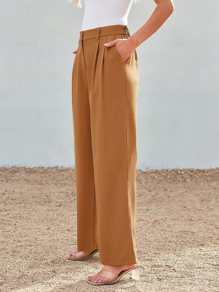Riley Wide Leg High Waist Pants In Brown - side shot on model - Miss Mosa By Akanksha