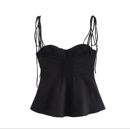 Rima Summer Statement Top - flat-lay product shot, black - Miss Mosa By Akanksha