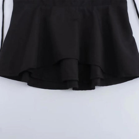 Rima Summer Statement Top - close-up flat-lay of hem detail, black - Miss Mosa By Akanksha