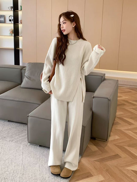 Rio Luxe Winter Coord Set - Tracksuit - full-length front shot on model, cream - Miss Mosa By Akanksha