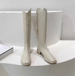 Rio Premium Leather Boots without Heel - hanging product shot, white - Miss Mosa By Akanksha