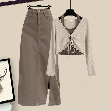 Ritsy Summer Coord Set of Top and Skirt In Brown - flat-lay product shot of the top and skirt on hangers - Miss Mosa By Akanksha