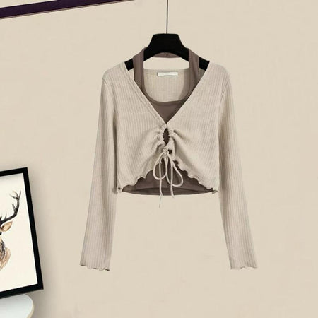 Ritsy Summer Coord Set of Top and Skirt In Brown - flat-lay product shot of the top on a hanger - Miss Mosa By Akanksha