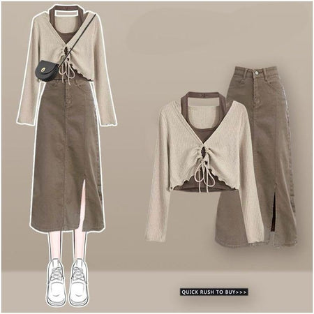 Ritsy Summer Coord Set of Top and Skirt In Brown - styled outfit layout shot of the coord set - Miss Mosa By Akanksha