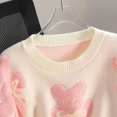 Riven Cute Woolen Sweater In Pink - close-up of neckline on hanger - Miss Mosa By Akanksha