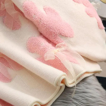 Riven Cute Woolen Sweater In Pink - close-up of sleeve bow detail - Miss Mosa By Akanksha