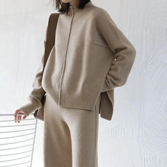 Robbie statement Tracksuit - side shot on model, beige - Miss Mosa By Akanksha